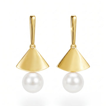 PRAO Earrings Anti-Tarnish Pearl Triangle Dangles