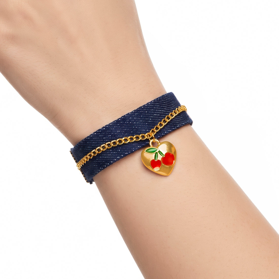 PRAO Bracelet Anti-Tarnish Cherry Heart Denim Chain (Adjustable Size)