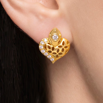 PRAO Earrings Anti-Tarnish Filigree Heart Studs
