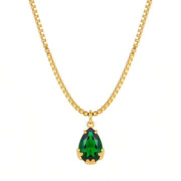 PRAO Necklace Anti-Tarnish Green Teardrop Pendant