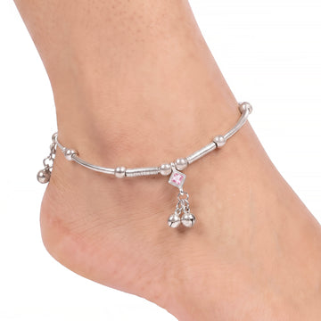 PRAO Anklet Anti-Tarnish Pink Stone Ghungroo