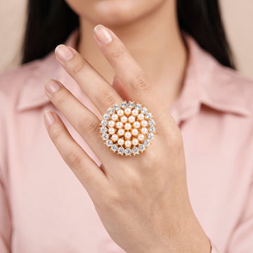 PRAO Ring Anti-Tarnish Pearl Crystal Cluster (Adjustable Size)