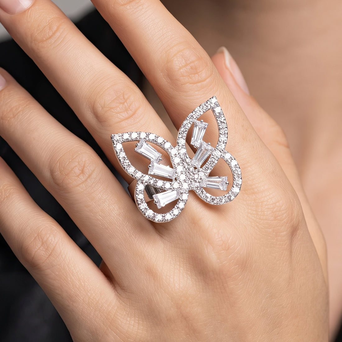 PRAO Ring Anti-Tarnish Crystal Butterfly (Adjustable Size)