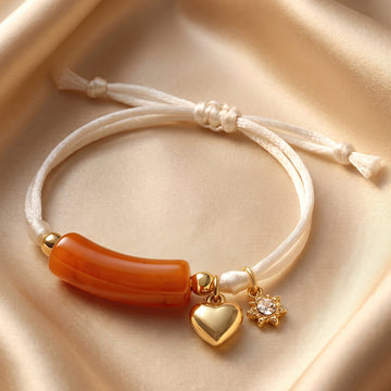 PRAO Bracelet Anti-Tarnish Heart Charm Cord (Adjustable Size)
