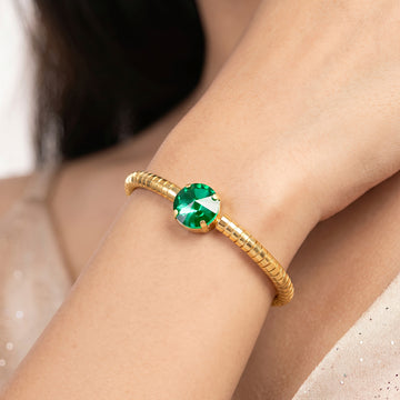 PRAO Bracelet Anti-Tarnish Green Stone Bangle (Adjustable Size)