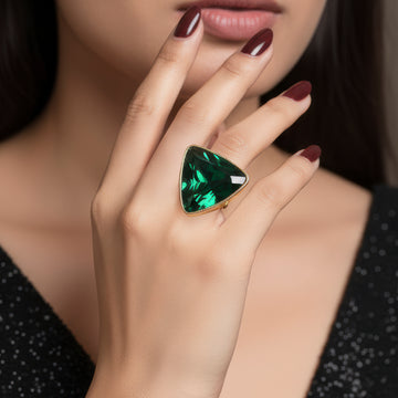 PRAO Anti-Tarnish Trillion Crystal Cocktail Ring (Adjustable Size)