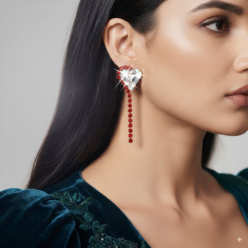 PRAO Anti-Tarnish Rhinestone Chain Earrings with Heart Crystal Dangle