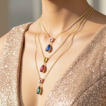 PRAO Necklace Anti-Tarnish Multilayered & Multicoloured Crystals Set