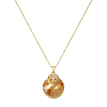 PRAO Necklace Anti-Tarnish Round Champagne Pendant