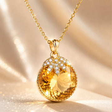 PRAO Necklace Anti-Tarnish Round Champagne Pendant