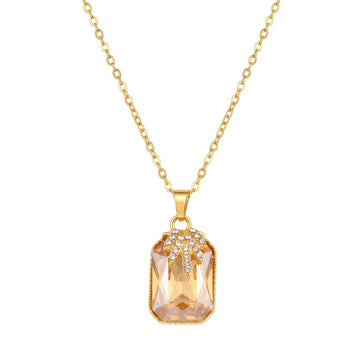 PRAO Necklace Anti-Tarnish Champagne Rectangle Pendant
