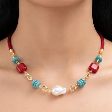 PRAO Necklace Anti-Tarnish Baroque Pearl Charms
