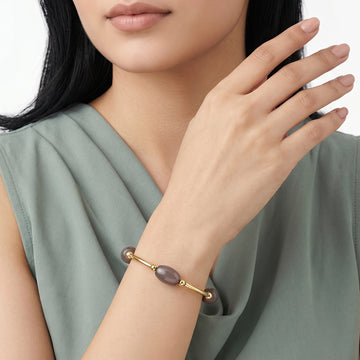 PRAO Bracelet Anti-Tarnish Grey Stone Bangle (Adjustable Size)