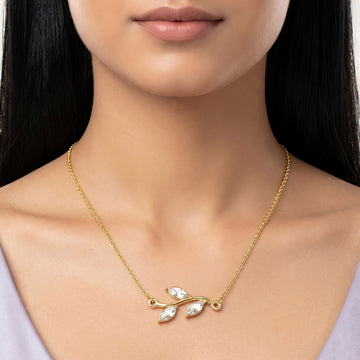 PRAO Necklace Anti-Tarnish Crystal Leaf Branch