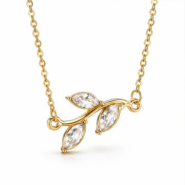 PRAO Necklace Anti-Tarnish Crystal Leaf Branch
