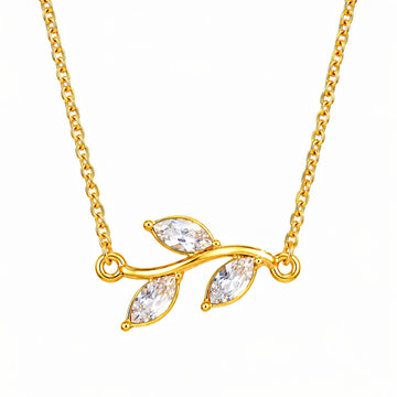 PRAO Necklace Anti-Tarnish Crystal Leaf Branch