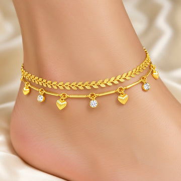 PRAO Anklet Anti-Tarnish Layered Heart Charm