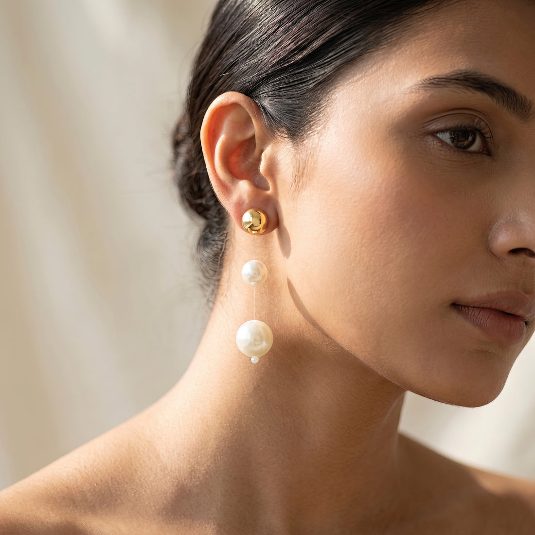 PRAO Earrings Anti-Tarnish Invisible Thread Floating Pearls