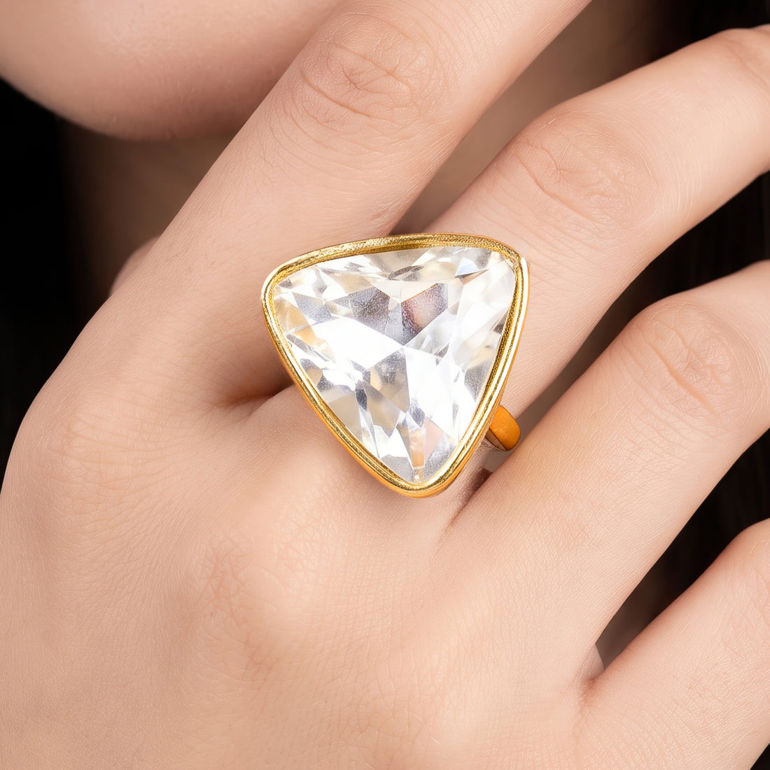 PRAO Ring Anti-Tarnish Crystal White Trillion (Adjustable Size)
