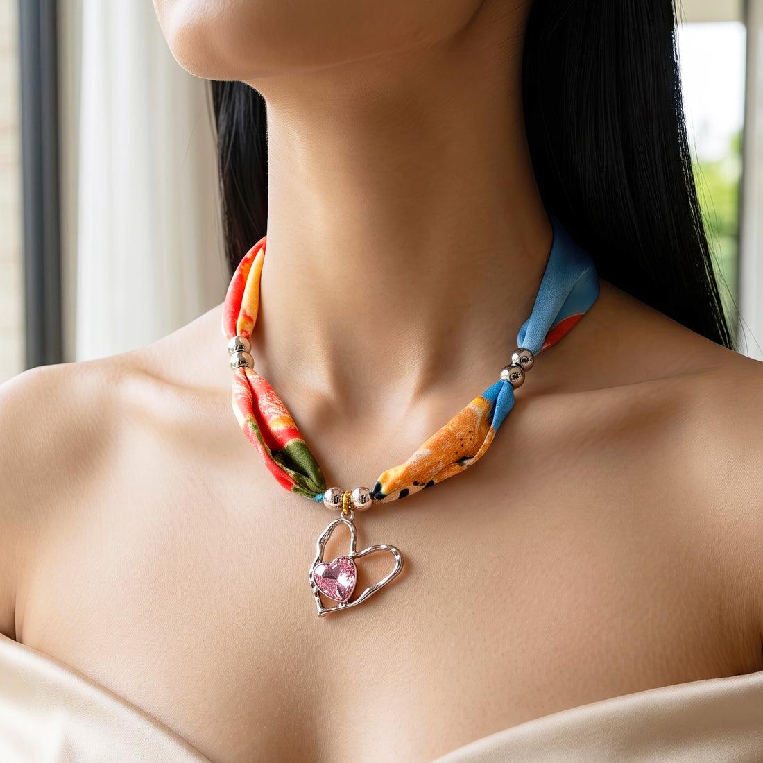 PRAO Necklace Anti-Tarnish Fabric Heart Charms