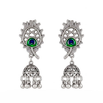 PRAO Earrings Anti-Tarnish Oxidized Peacock Jhumki