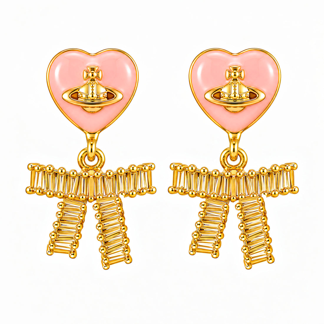PRAO Earrings Anti-Tarnish Pink Heart Bow