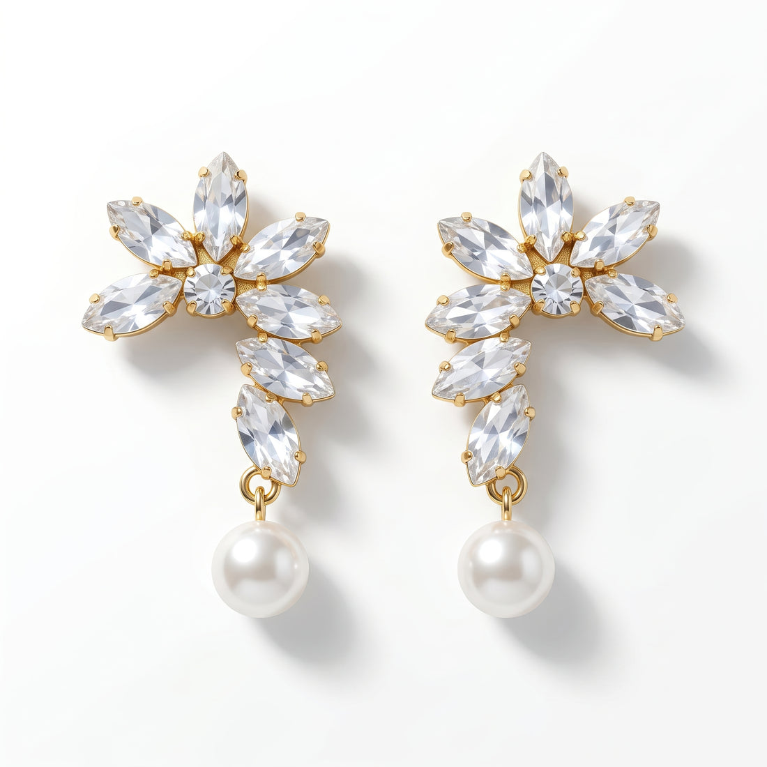 PRAO Earrings Anti-Tarnish Crystal Pearl Hoops