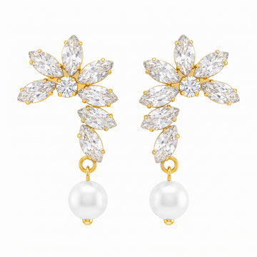 PRAO Earrings Anti-Tarnish Crystal Pearl Hoops