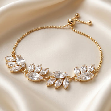 PRAO Bracelet Anti-Tarnish Crystal Leaf Link (Adjustable Size)