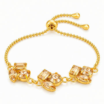PRAO Bracelet Anti-Tarnish Champagne Crystal Link (Adjustable Size)