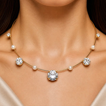 PRAO Necklace Anti-Tarnish Pearl Crystal Collar