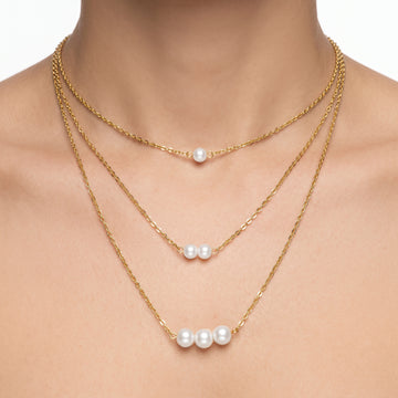 PRAO Necklace Anti-Tarnish Gold Plated Multilayered Pearls Set