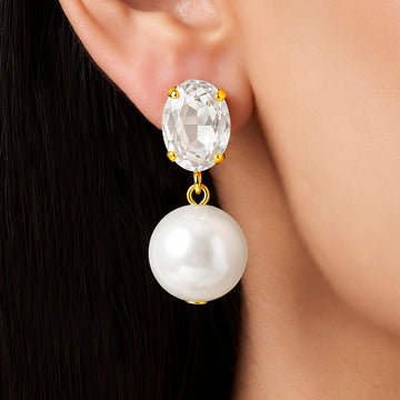 PRAO Earrings Anti-Tarnish Crystal Pearl Drops
