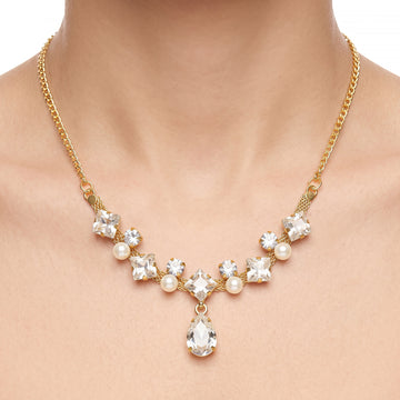 PRAO Necklace Anti-Tarnish Crystal Pearl Statement