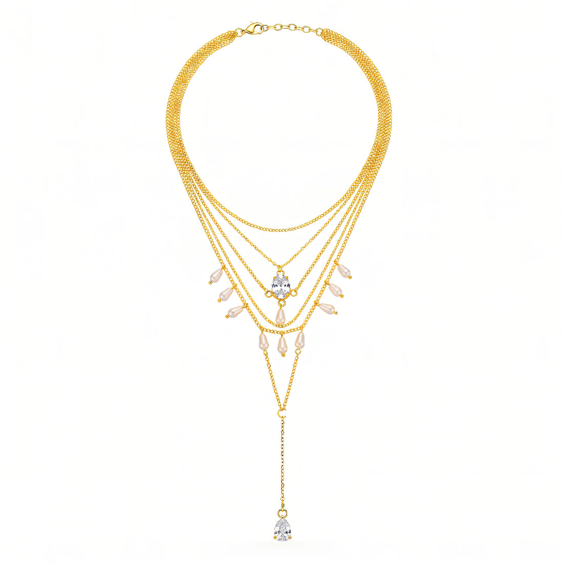 PRAO Necklace Anti-Tarnish Crystal Pearl Layers