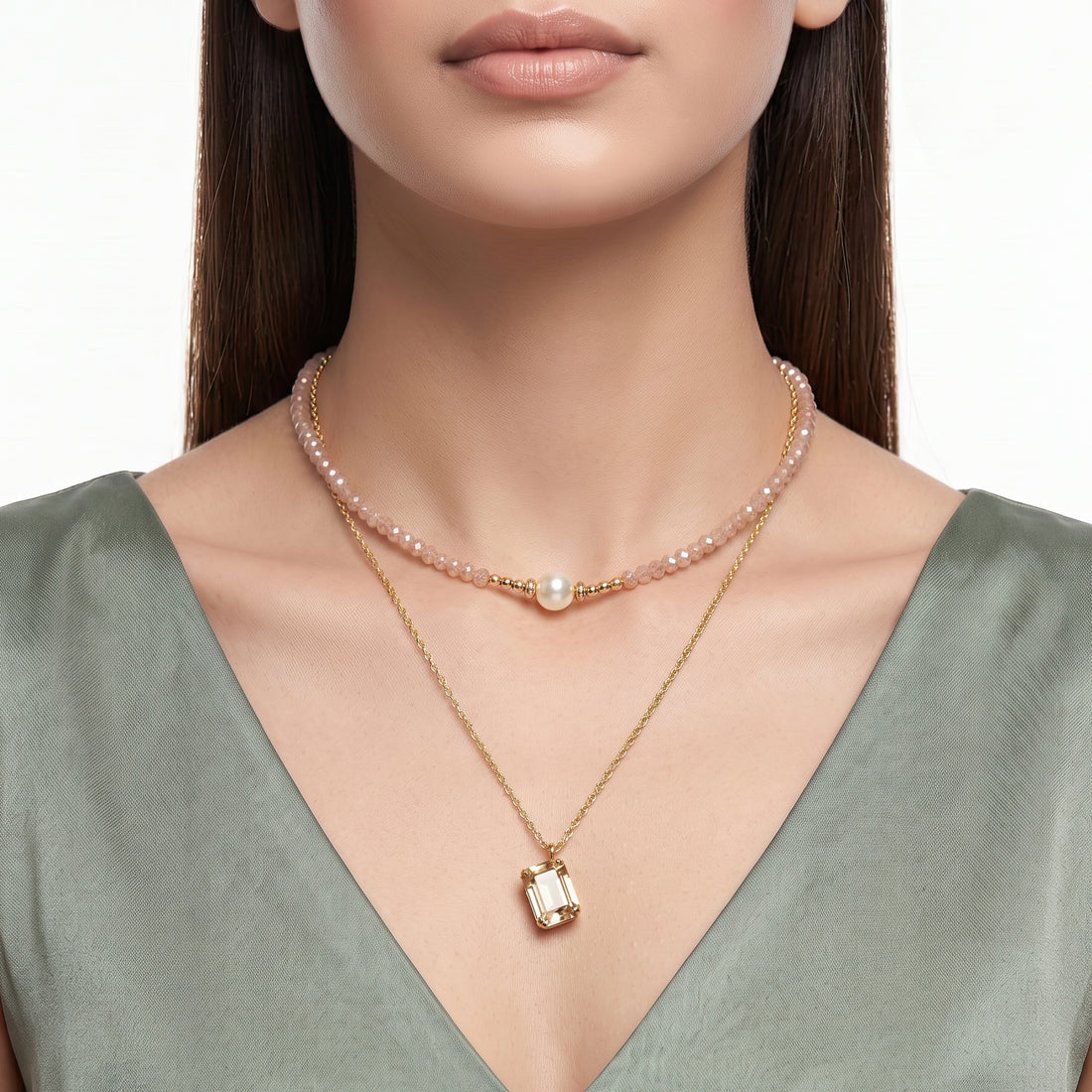 PRAO Necklace Anti-Tarnish Champagne Layered