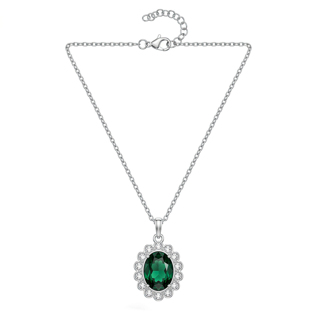 PRAO Necklace Anti-Tarnish Emerald Halo Pendant