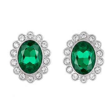 PRAO Earrings Anti-Tarnish Emerald Halo Studs