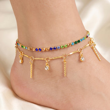 PRAO Anklet Anti-Tarnish Layered Crystal