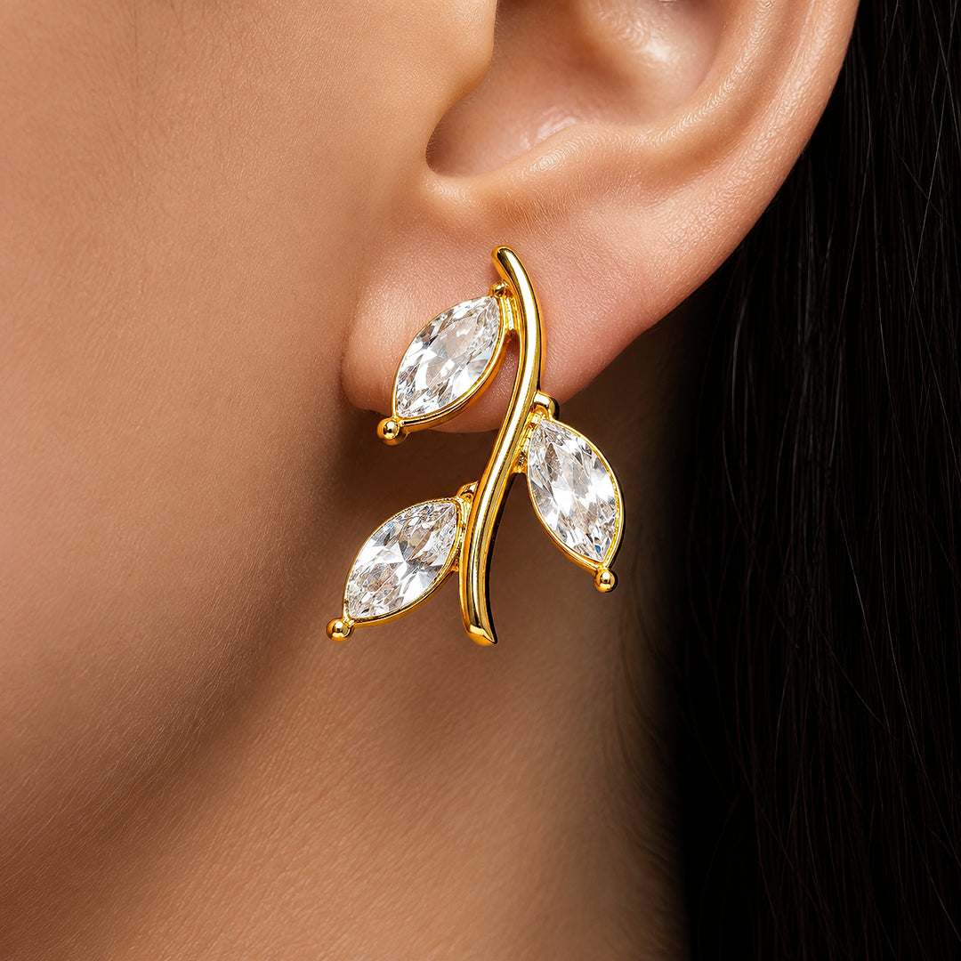 PRAO Earrings Anti-Tarnish Crystal Leaf Ear Climbers