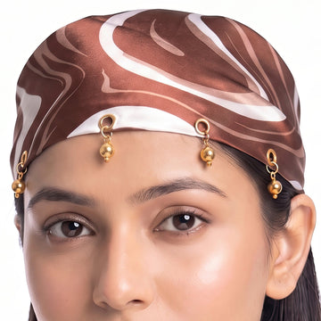 PRAO Scarf Necklace Anti-Tarnish Brown White Marble Swirl