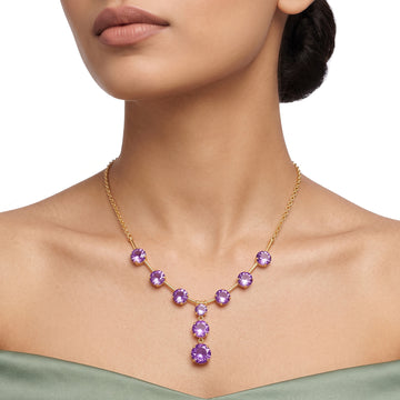 PRAO Necklace Anti-Tarnish Purple Crystal Bar