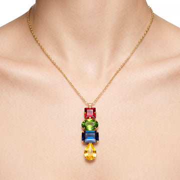 PRAO Necklace Anti-Tarnish Multicolor Crystal Drop
