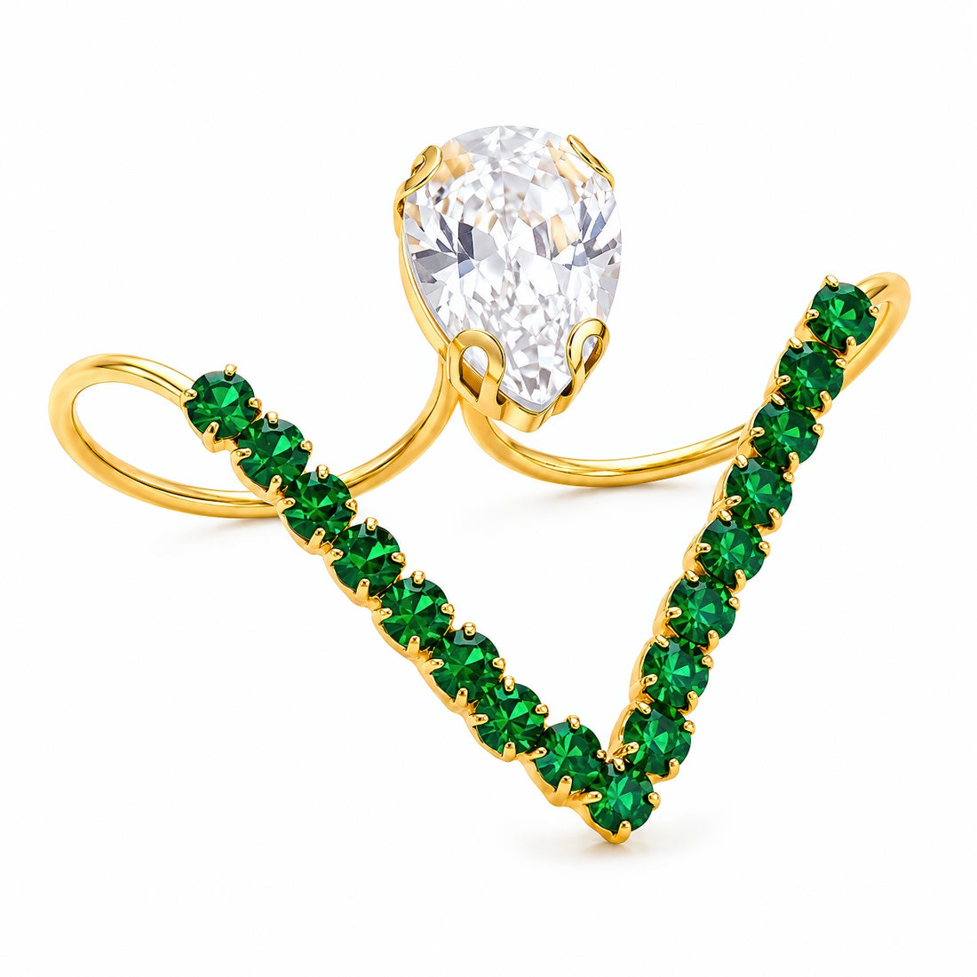 PRAO Ring Anti-Tarnish Emerald Pear Statement (Adjustable Size)