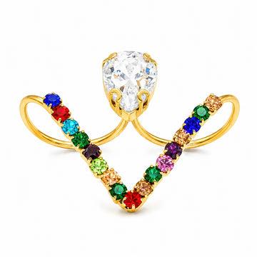 PRAO Ring Anti-Tarnish Multicolor Pear Statement (Adjustable Size)