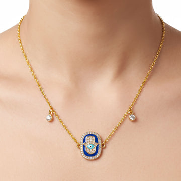 PRAO Necklace Anti-Tarnish Hamsa Evil Eye Charm