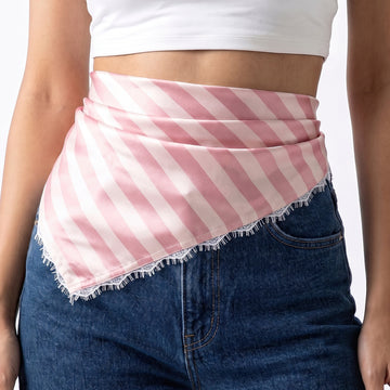 PRAO Scarf Necklace Pink White Stripe