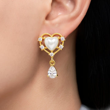PRAO Earrings Anti-Tarnish Pearl Heart Drops