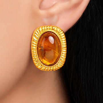 PRAO Earrings Anti-Tarnish Amber Resin Studs