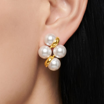 PRAO Earrings Anti-Tarnish Pearl Cluster Studs